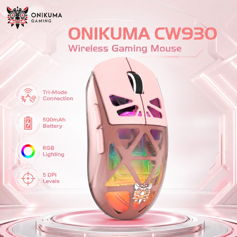 Pc Gaming X3D - ONIKUMA CW930 Draadloze Transparante Roze Gaming